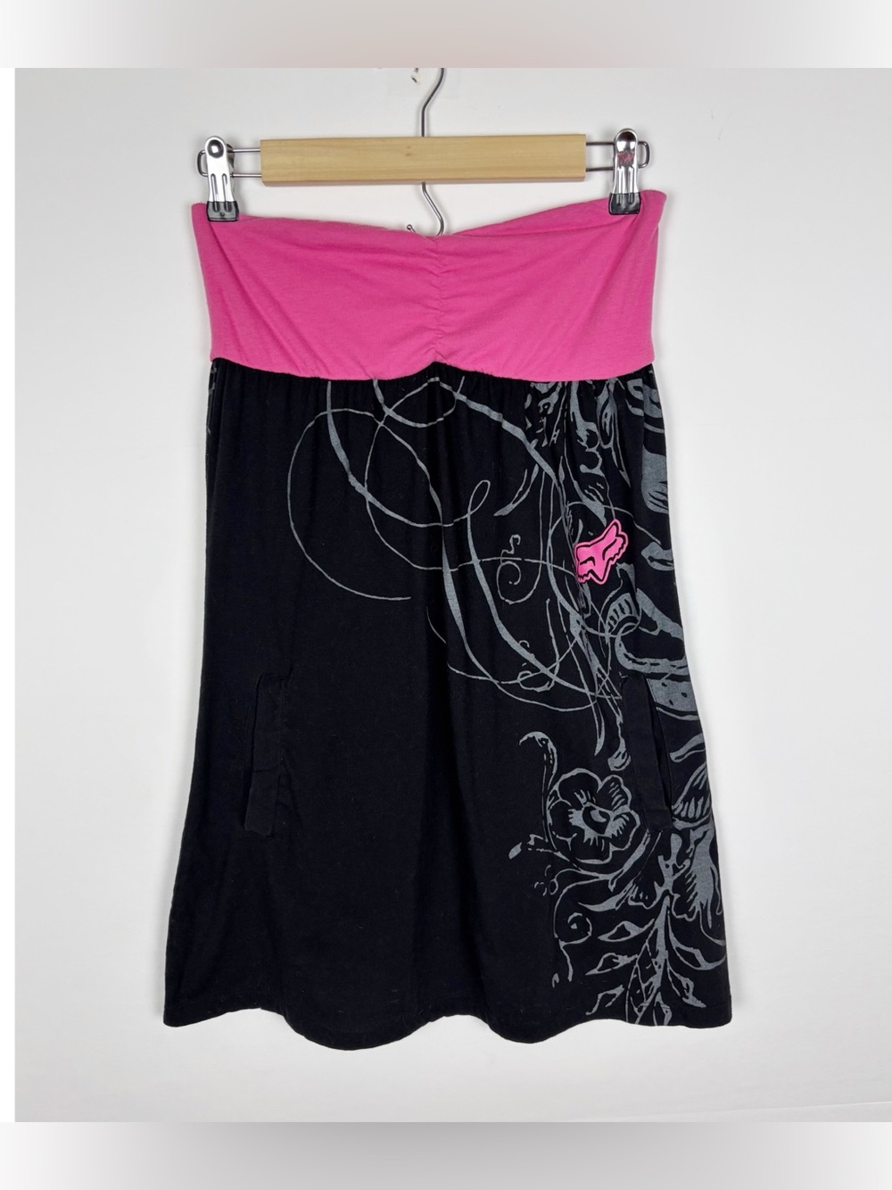 Fox Dress Size Small Strapless Babydoll Mini Pink Black Y2K Streetwear Racing - Picture 8 of 8